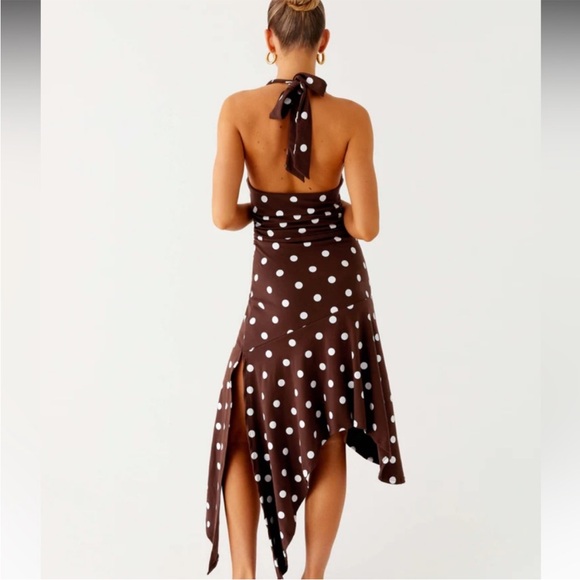 Peppermayo Keylani Halter Midi Dress Chocolate White Polka Dot US 0 - Picture 3 of 6